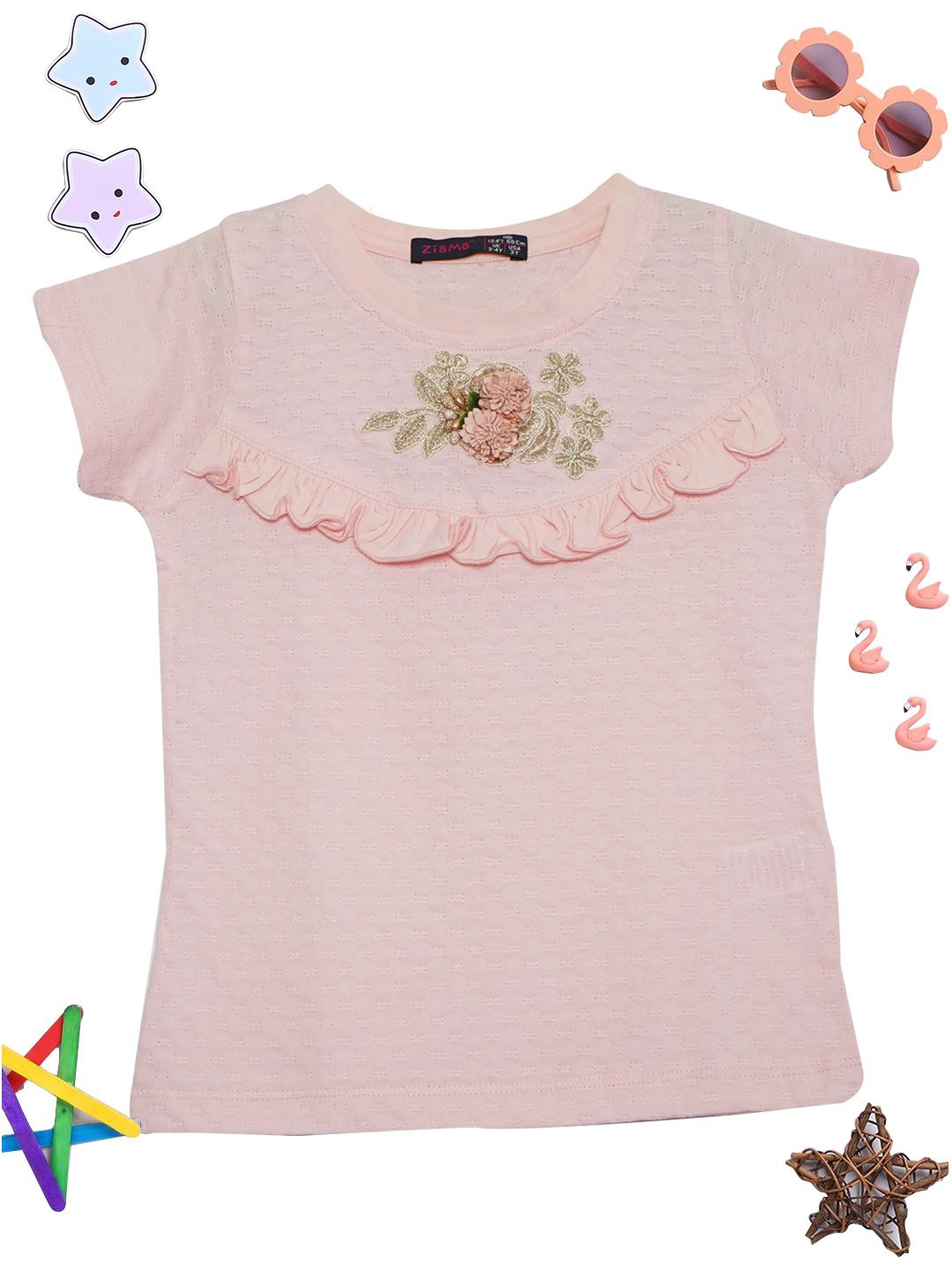 

PAMPOLINA Girls Embroidered Tops, Pink