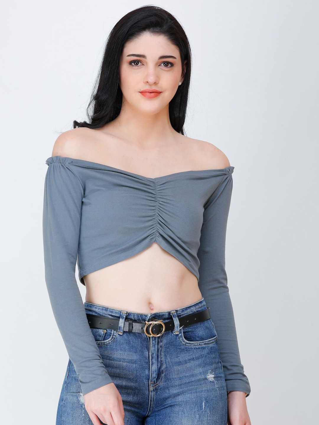 

BAESD Off-Shoulder Bardot Crop Top, Grey