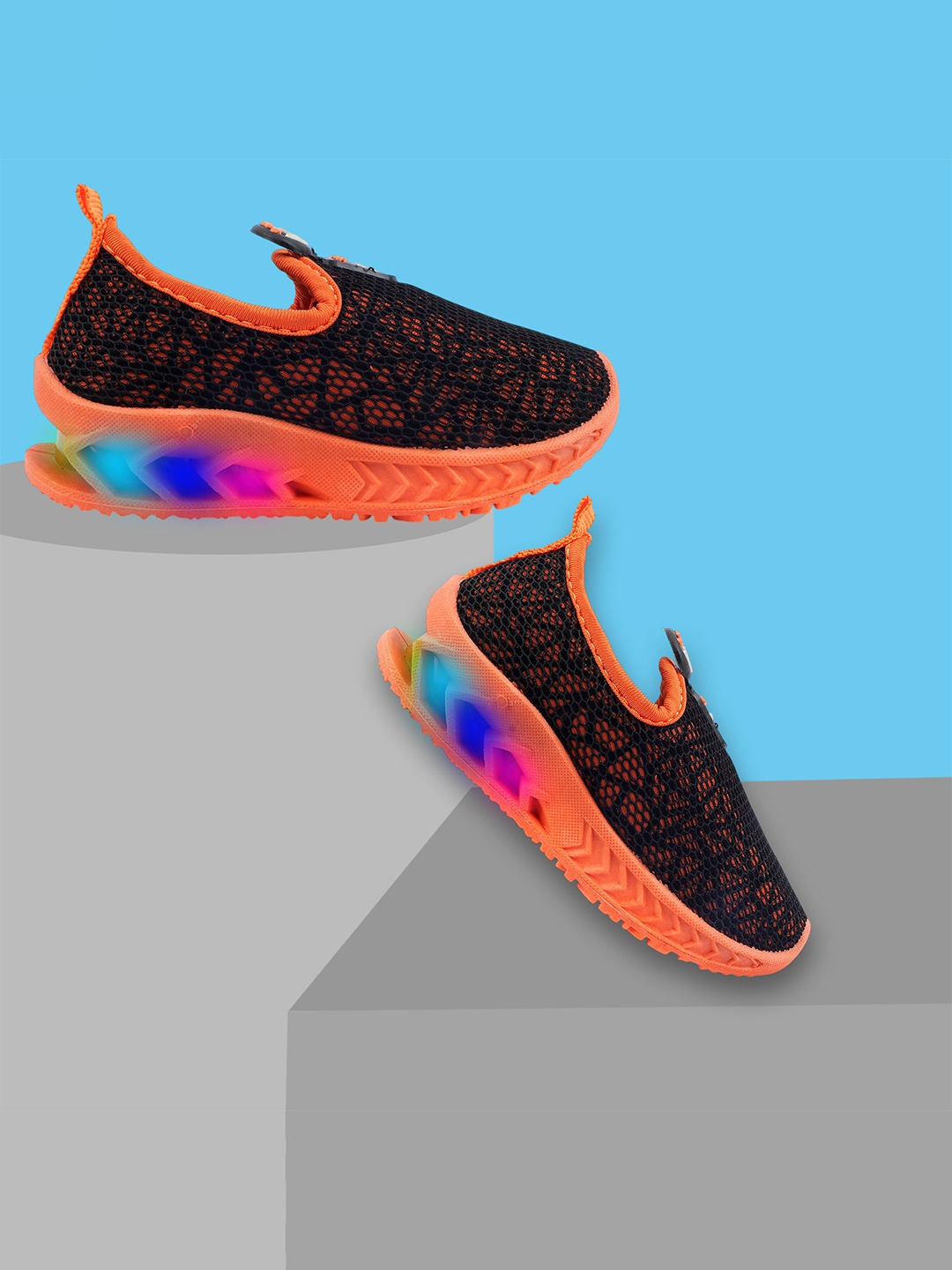 

BUNNIES Kids Printed LED Slip-On Sneakers, Orange