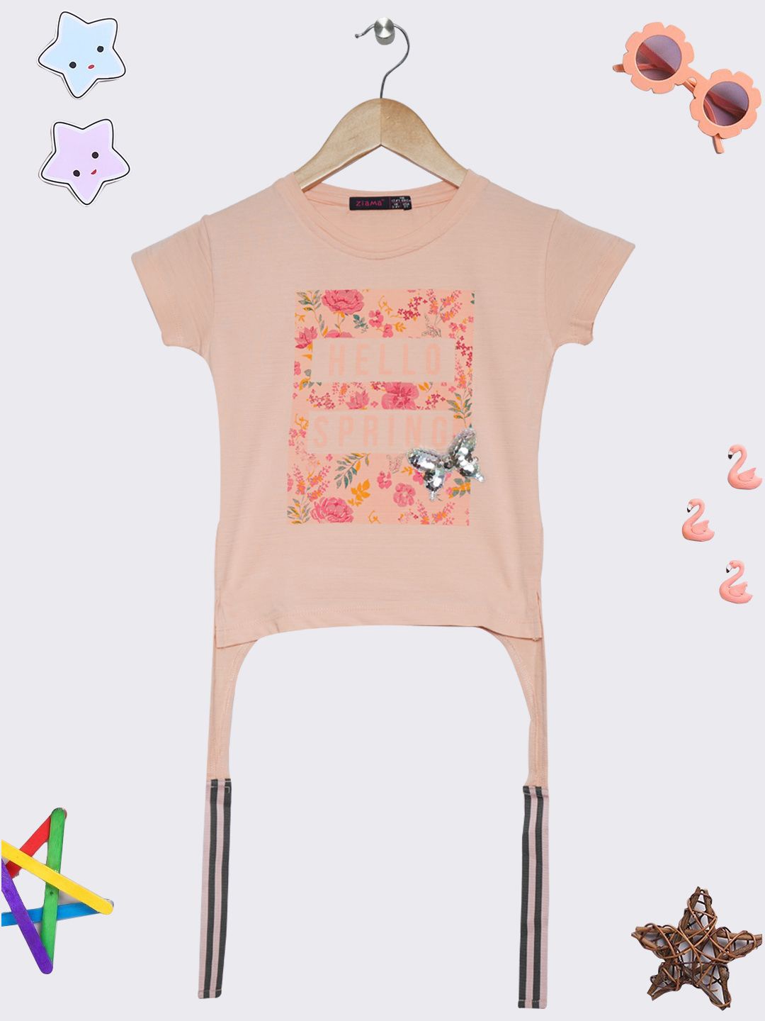 

PAMPOLINA Girls Printed Top, Peach