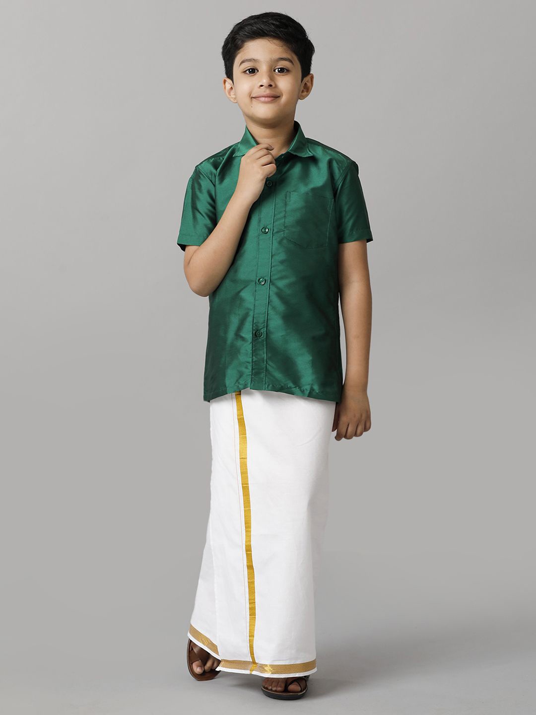 

Ramraj Boys Short Sleeves Shirt with Dhoti, Green
