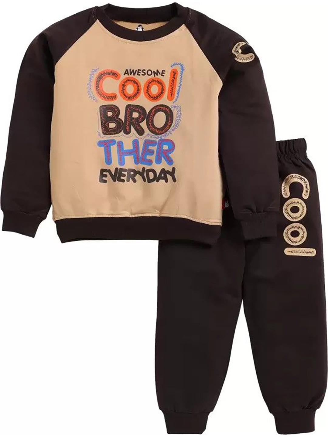 

CRAZYPENGUIN ELITE Boys Printed Long Sleeves Sweatshirt With Joggers, Beige