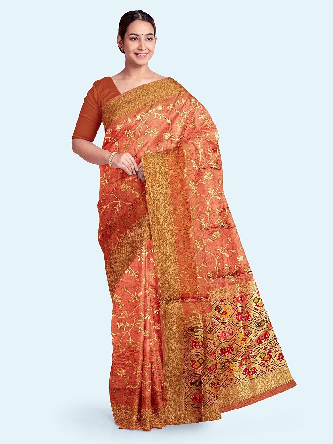 

Meena Bazaar Woven Design Zari Saree, Peach