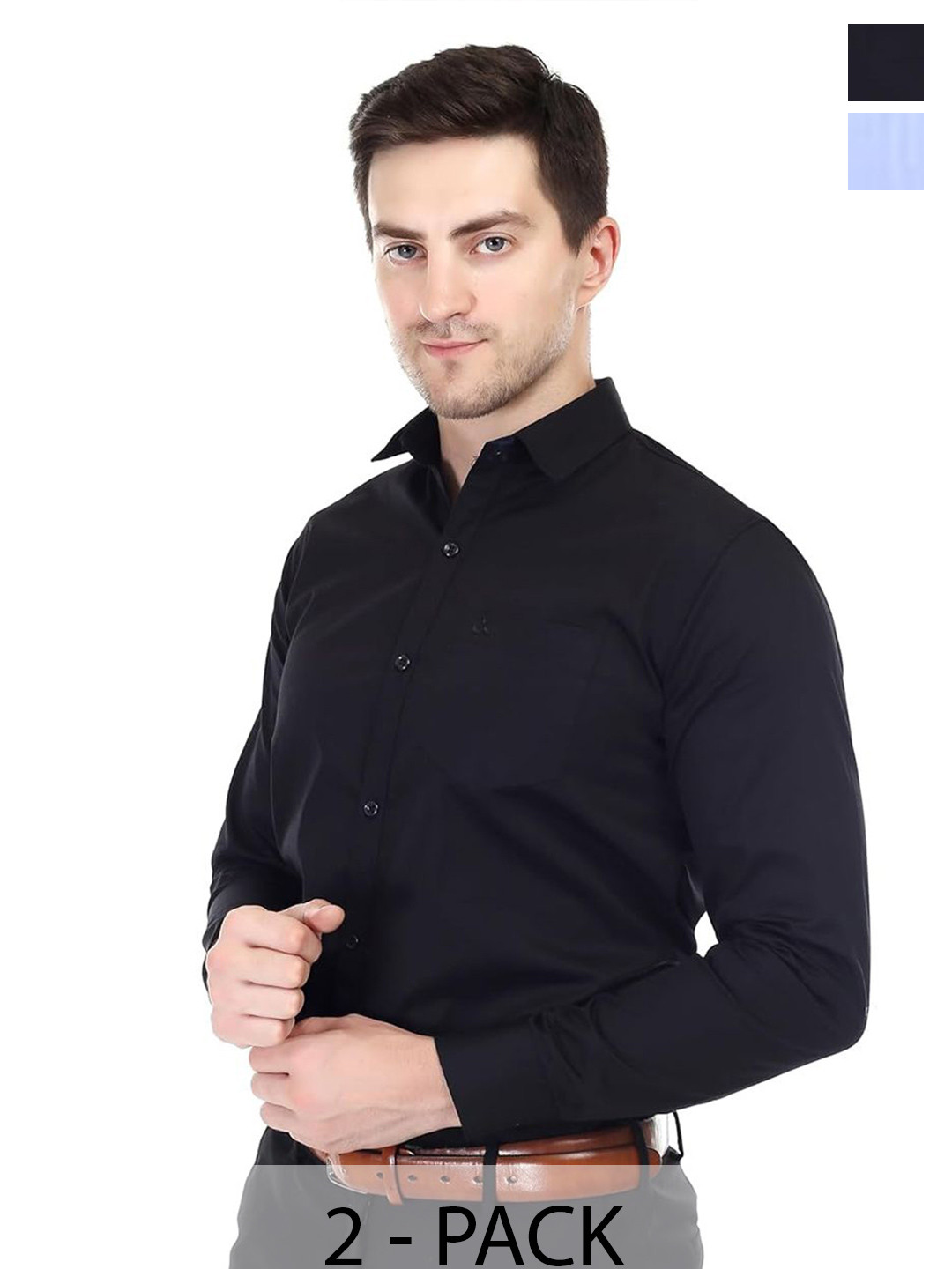 

Xjarvis Men Pack Of 2 Standard Slim Fit Spread Collar Solid Formal Shirts, Black