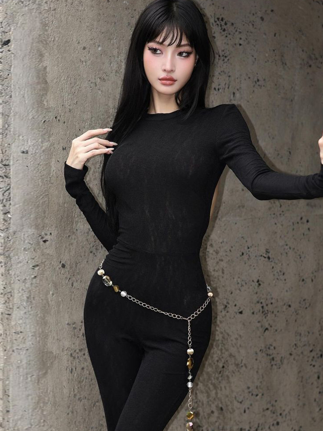 

LULU & SKY Women Round Neck Basic Jumpsuit, Black