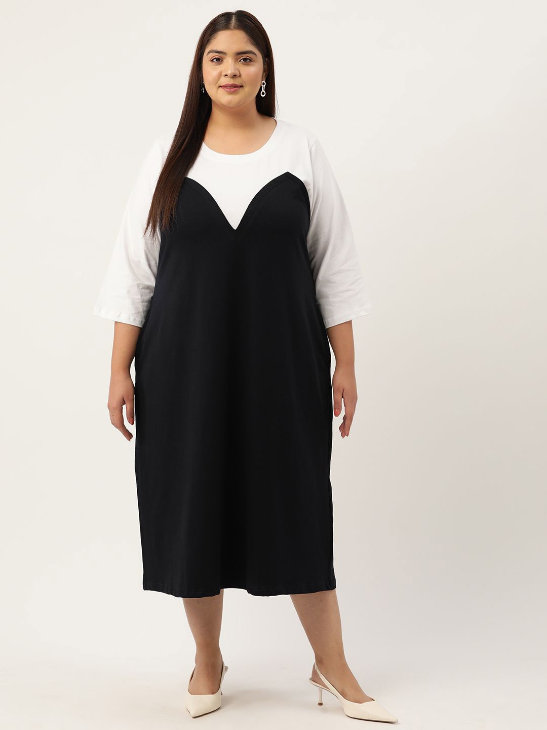 

theRebelinme Women A-Line Midi Dress Plus Size, Navy blue