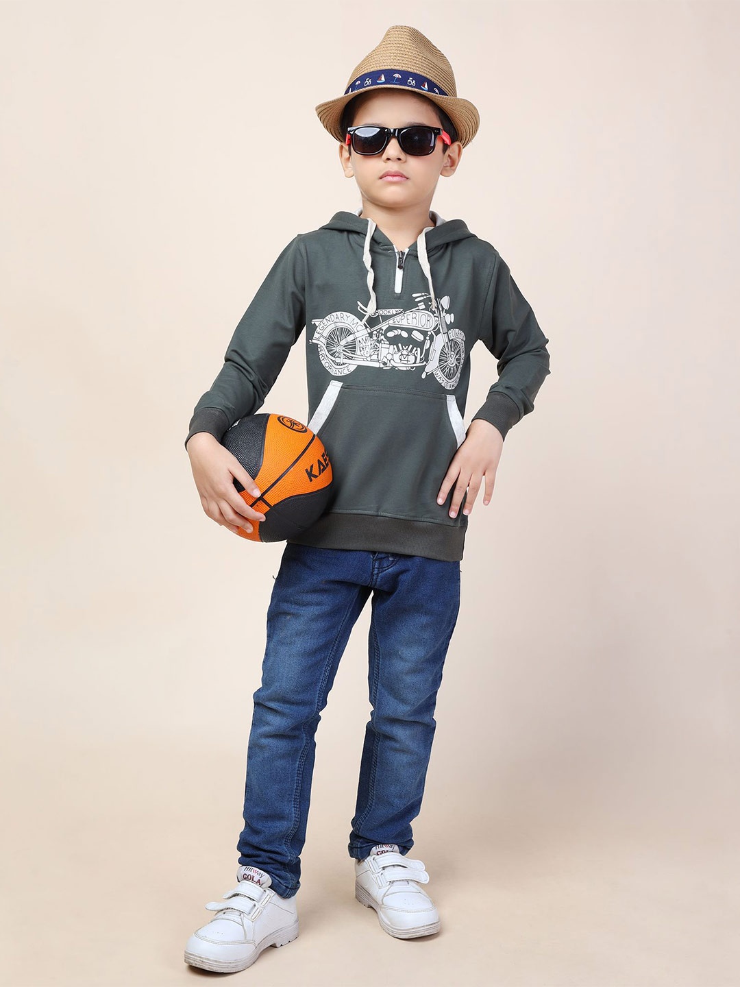 

CRAZYPENGUIN ELITE Boys Printed Hooded Sweatshirt, Olive