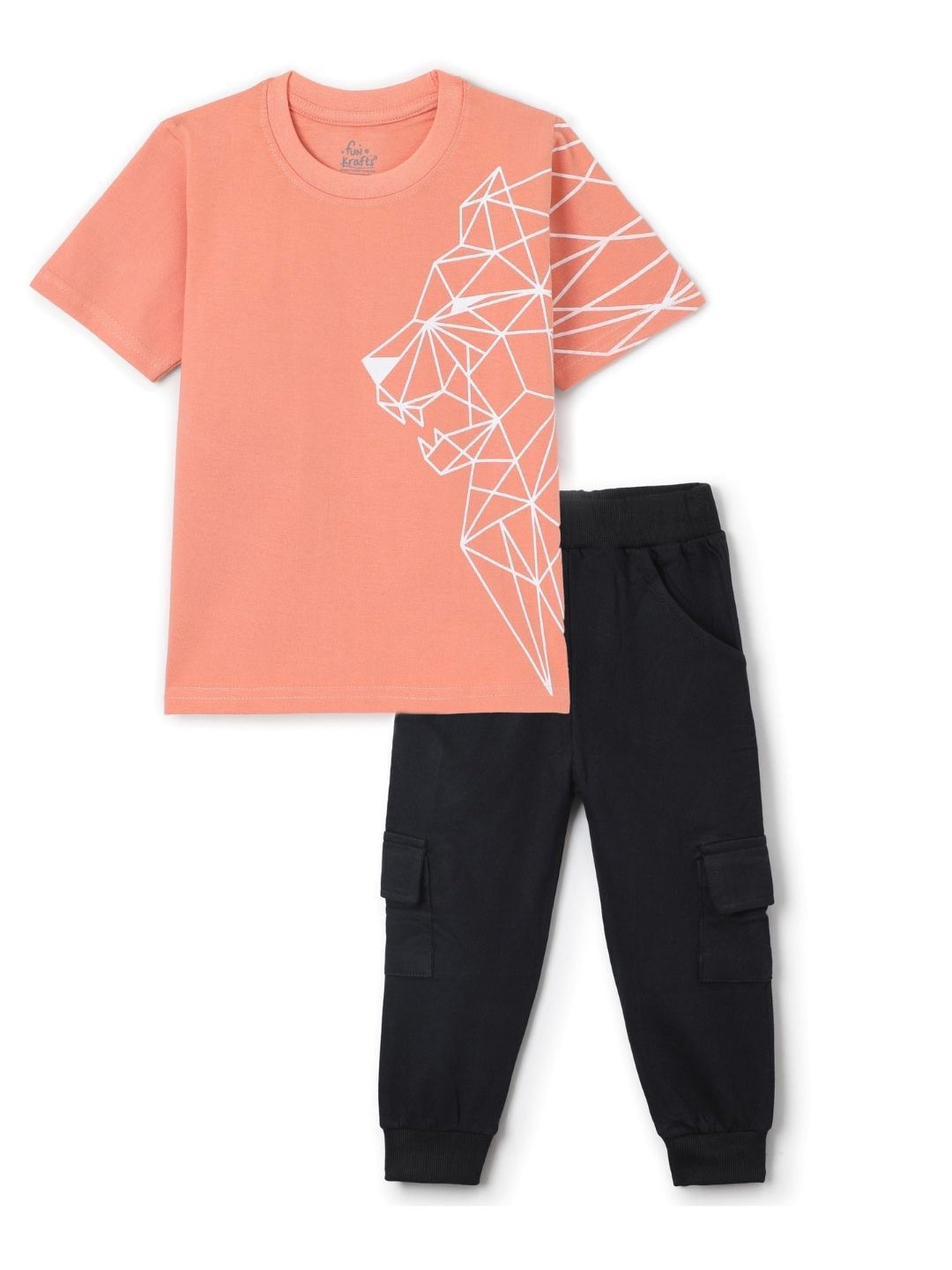 

FUNKRAFTS Boys Printed Short Sleeves Pure Cotton T-shirt With Joggers, Coral