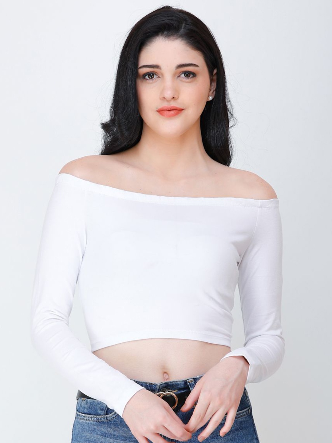 

BAESD Women Off-Shoulder Bardot Crop Top, White