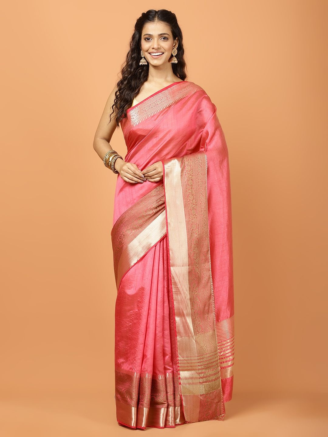 

Meena Bazaar Woven Design Saree, Pink