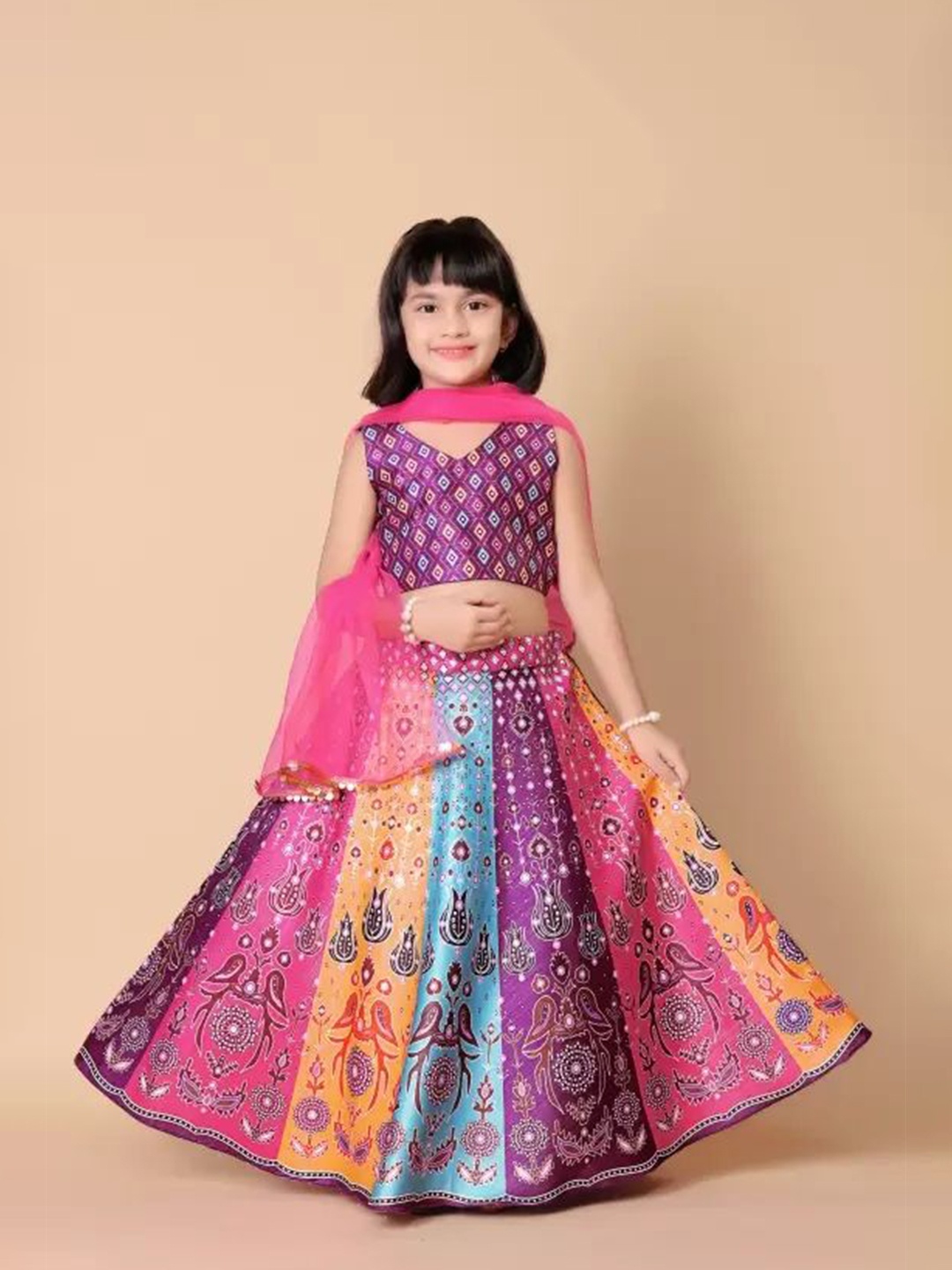 

BAESD Girls Printed Ready to Wear Lehenga & Blouse With Dupatta, Purple