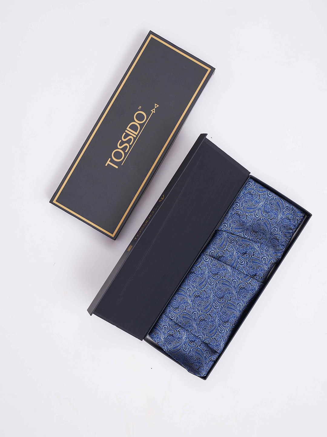 

Tossido Men Woven Design Cravat & Pocket Square Accessory Gift, Blue