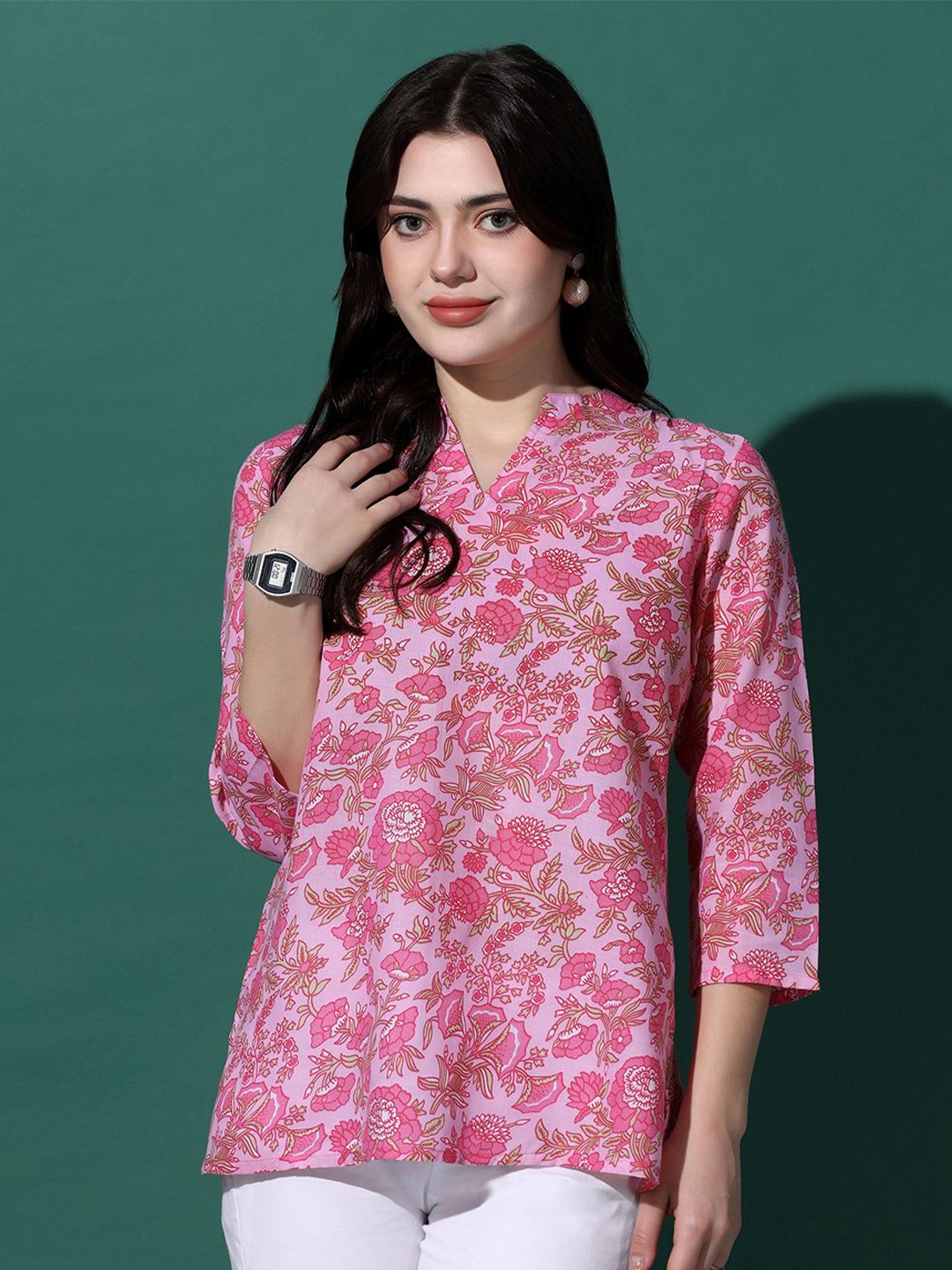 

Moda Rapido Women Floral Opaque Printed Formal Shirt, Pink