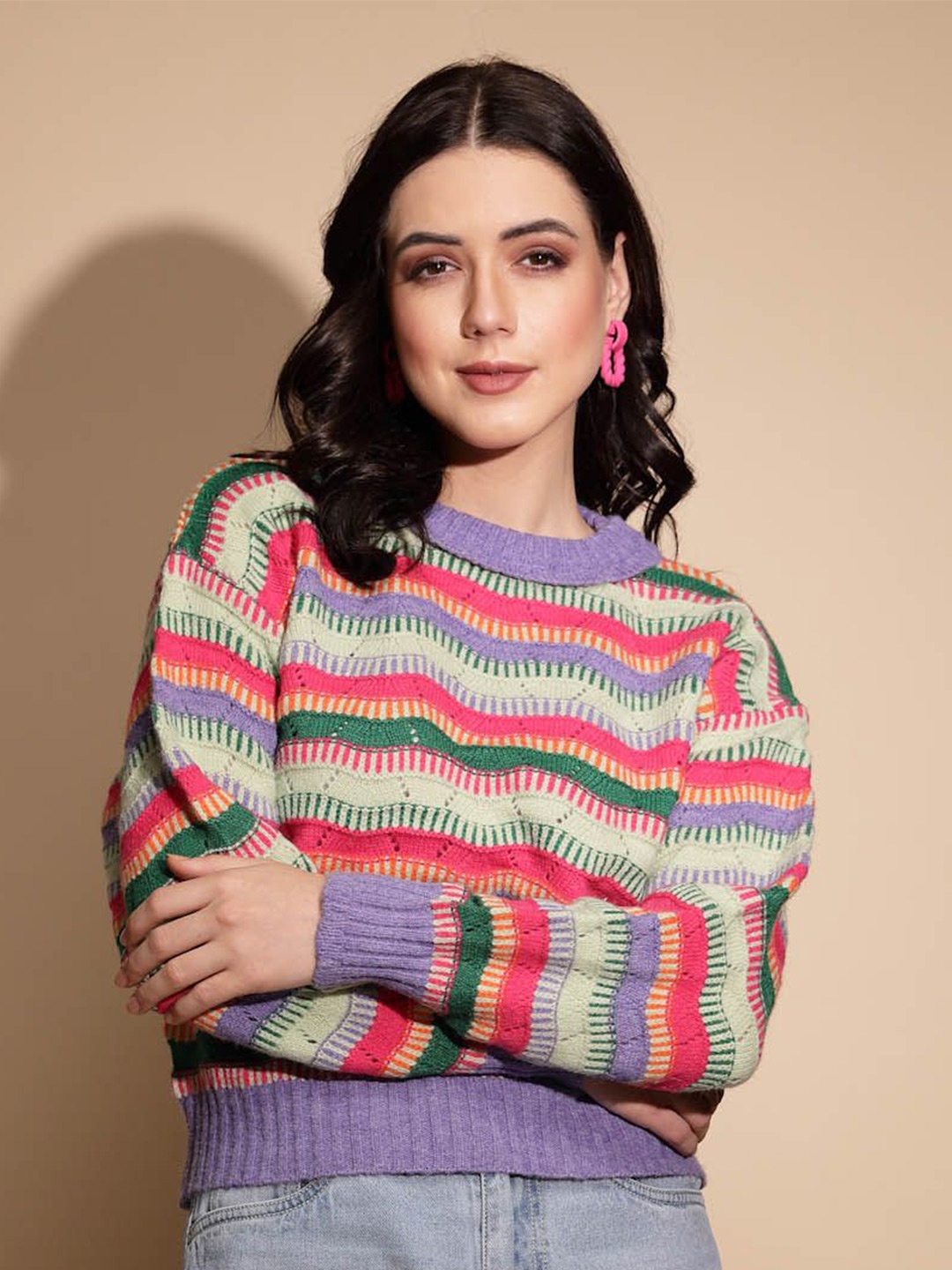

Global Republic Women Striped Pullover, Green