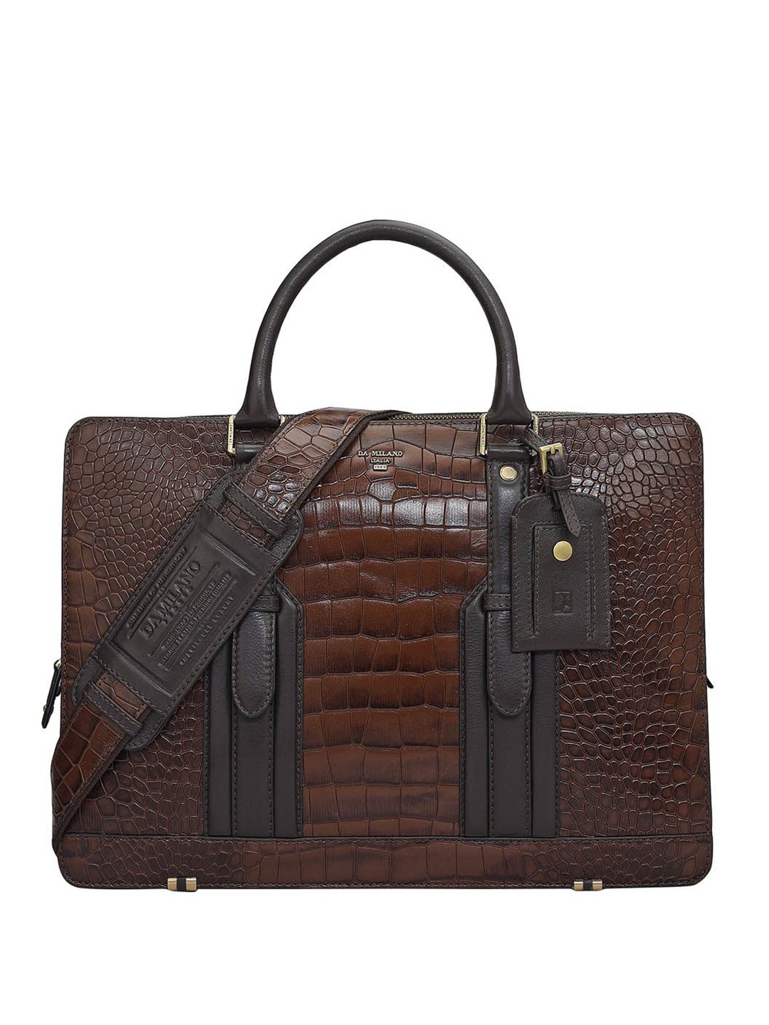 

Da Milano Men Textured Leather Laptop Bag, Brown