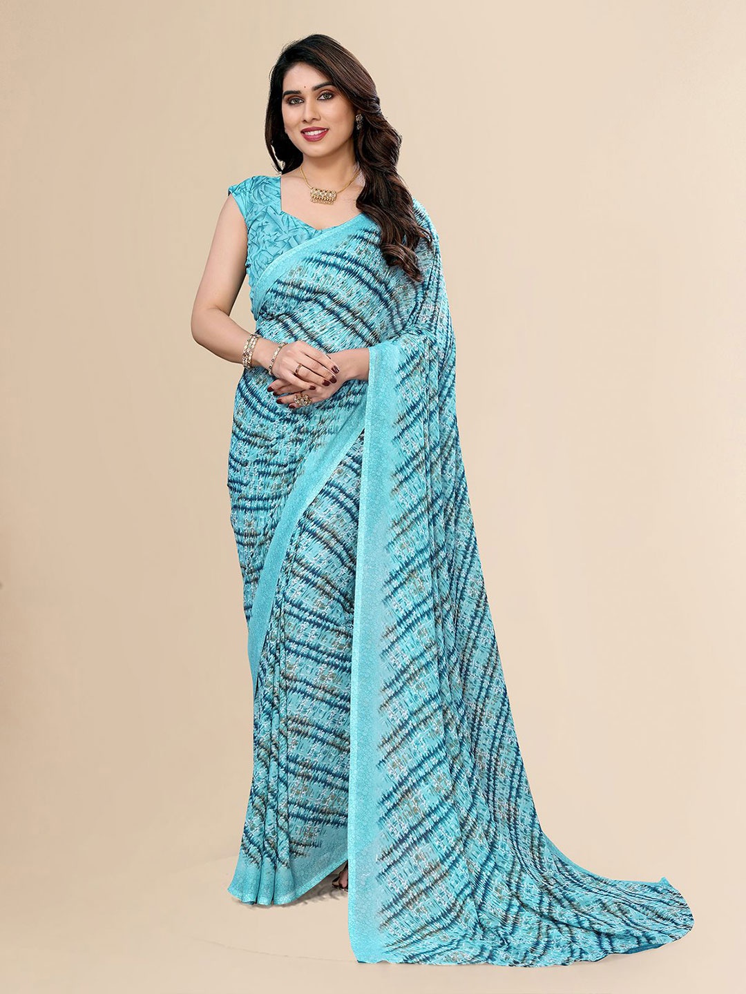 

Moda Rapido Women Printed Saree with Unstitched Blouse Perfect for Any Occasion, Blue