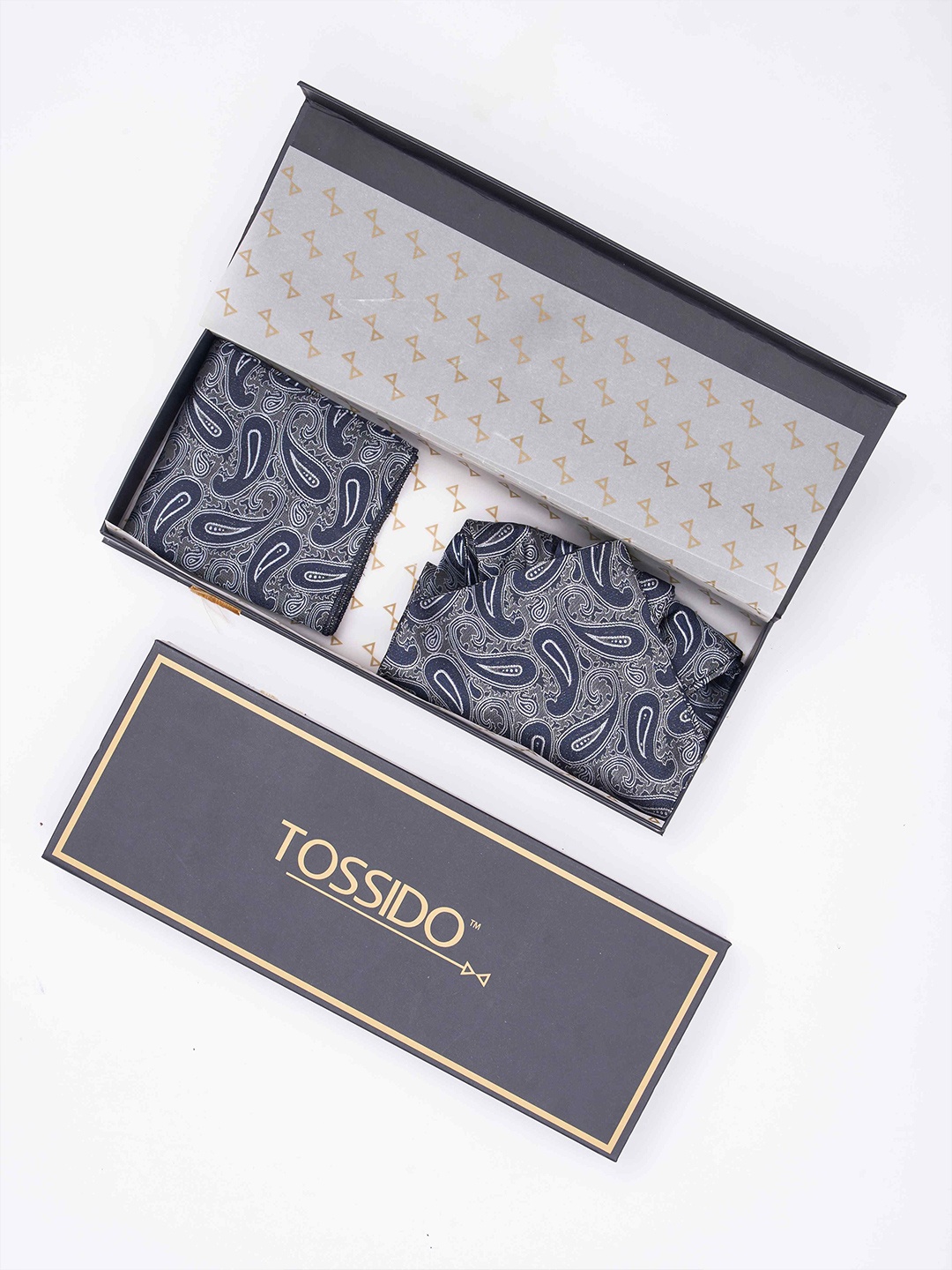 

Tossido Men Woven Design Ascot & Pocket Square Accessory Gift, Blue