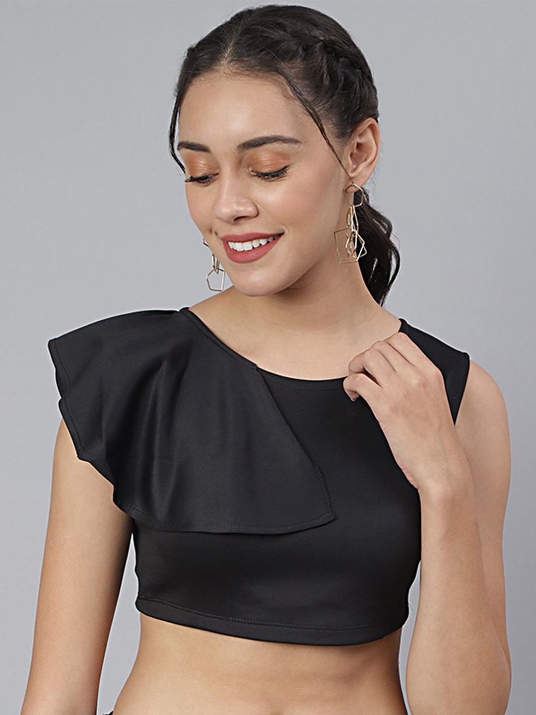 

BAESD Women Ruffle Details Crop Top, Black