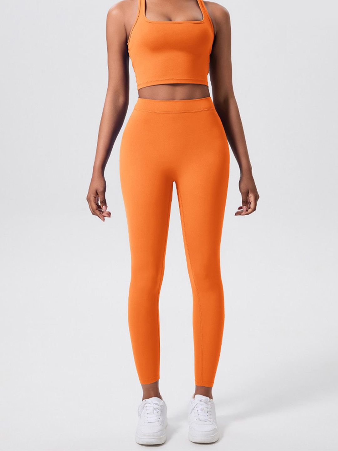 

LULU & SKY Women Square Neck Tank Crop Top, Orange