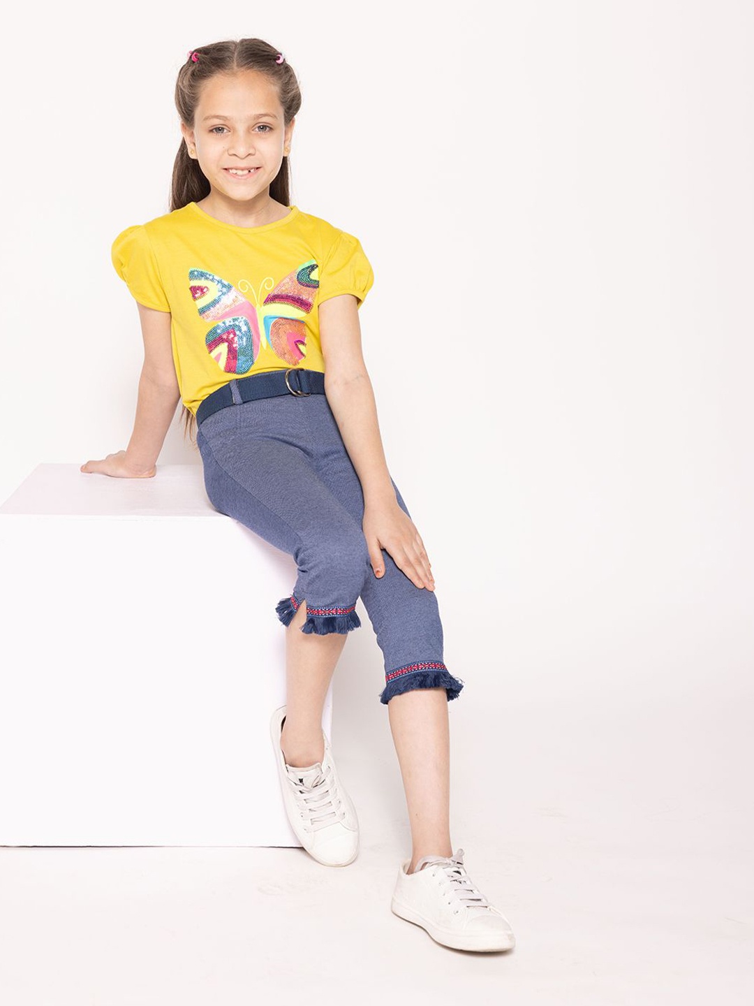 

PAMPOLINA Girls Printed Round Neck Short Sleeves Top, Purple