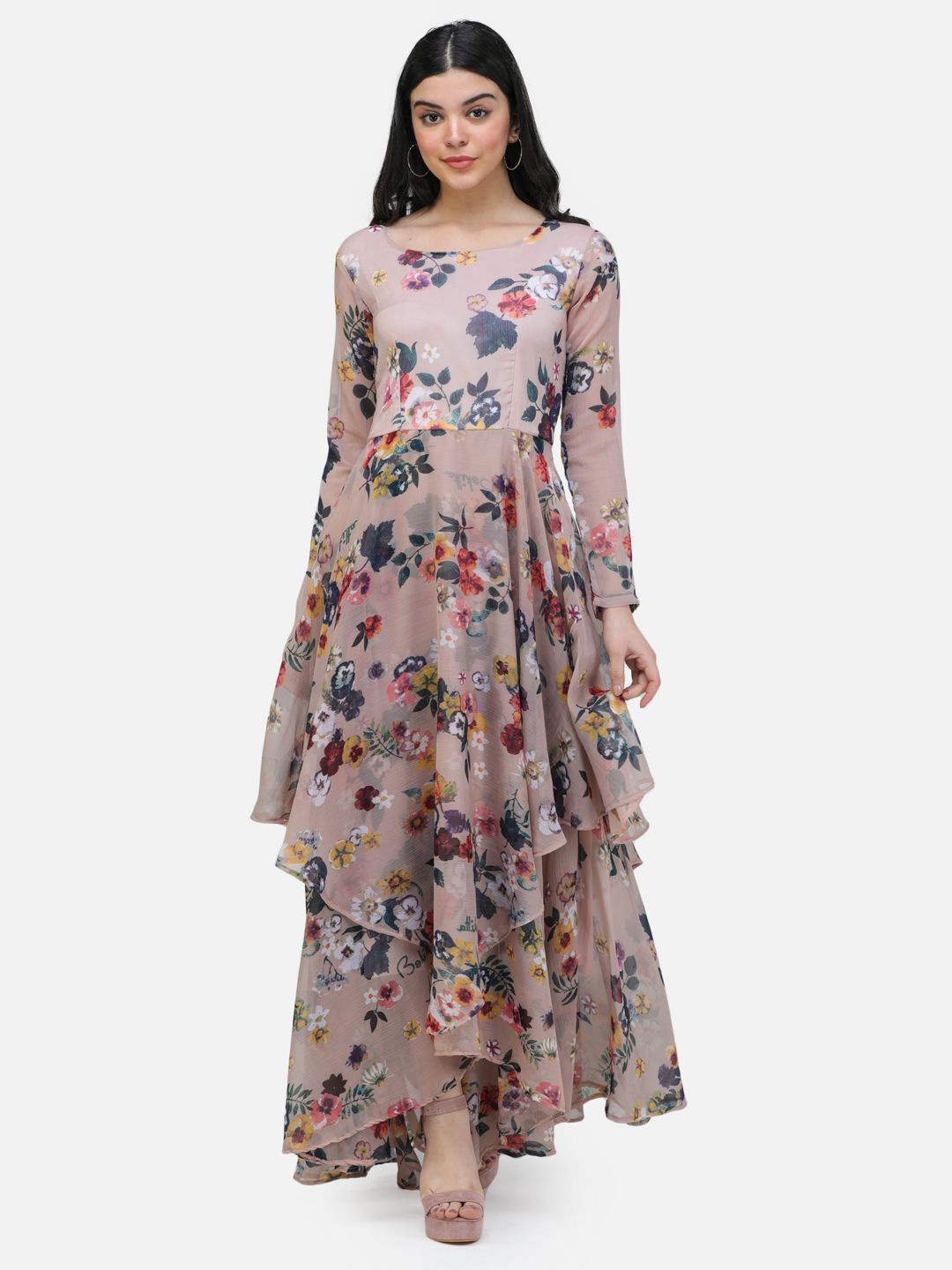 

BAESD Floral Printed Chiffon Maxi Dress, Brown