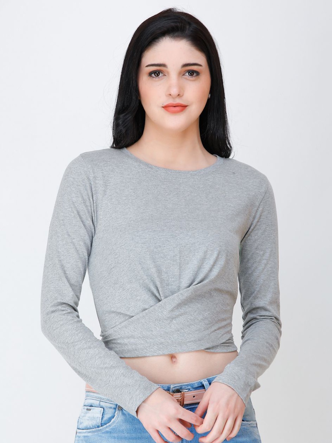 

BAESD Women Round Neck Crop Top, Grey