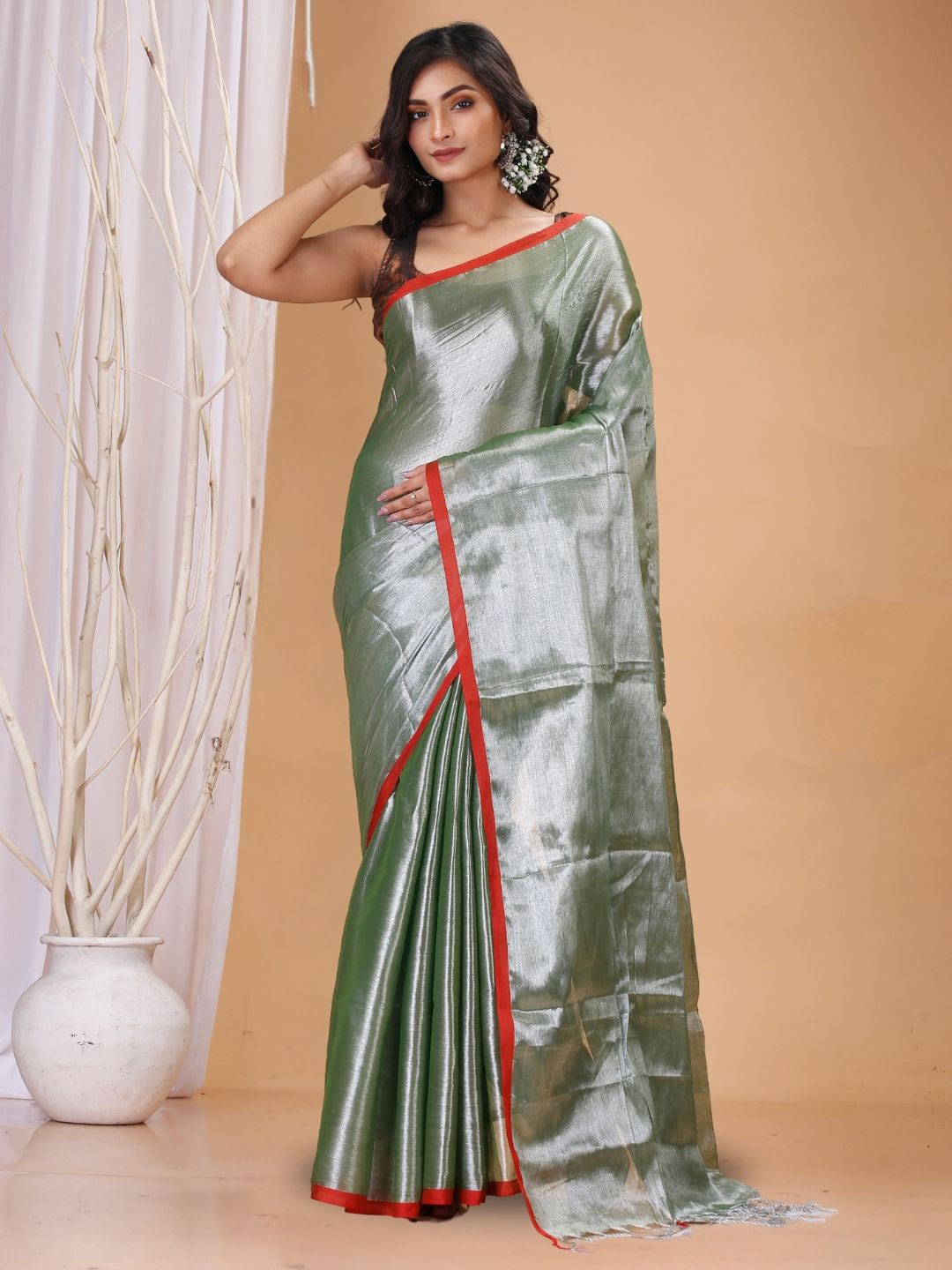 

T.J. SAREES Handloom Designer Saree With Blouse Piece, Green