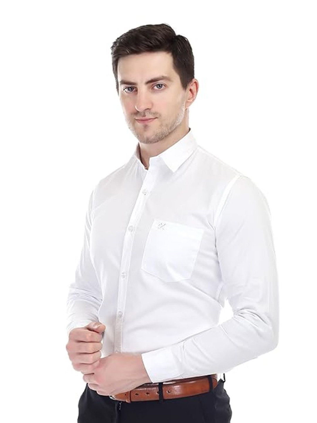 

Xjarvis Men Standard Slim Fit Spread Collar Solid Formal Shirt, White