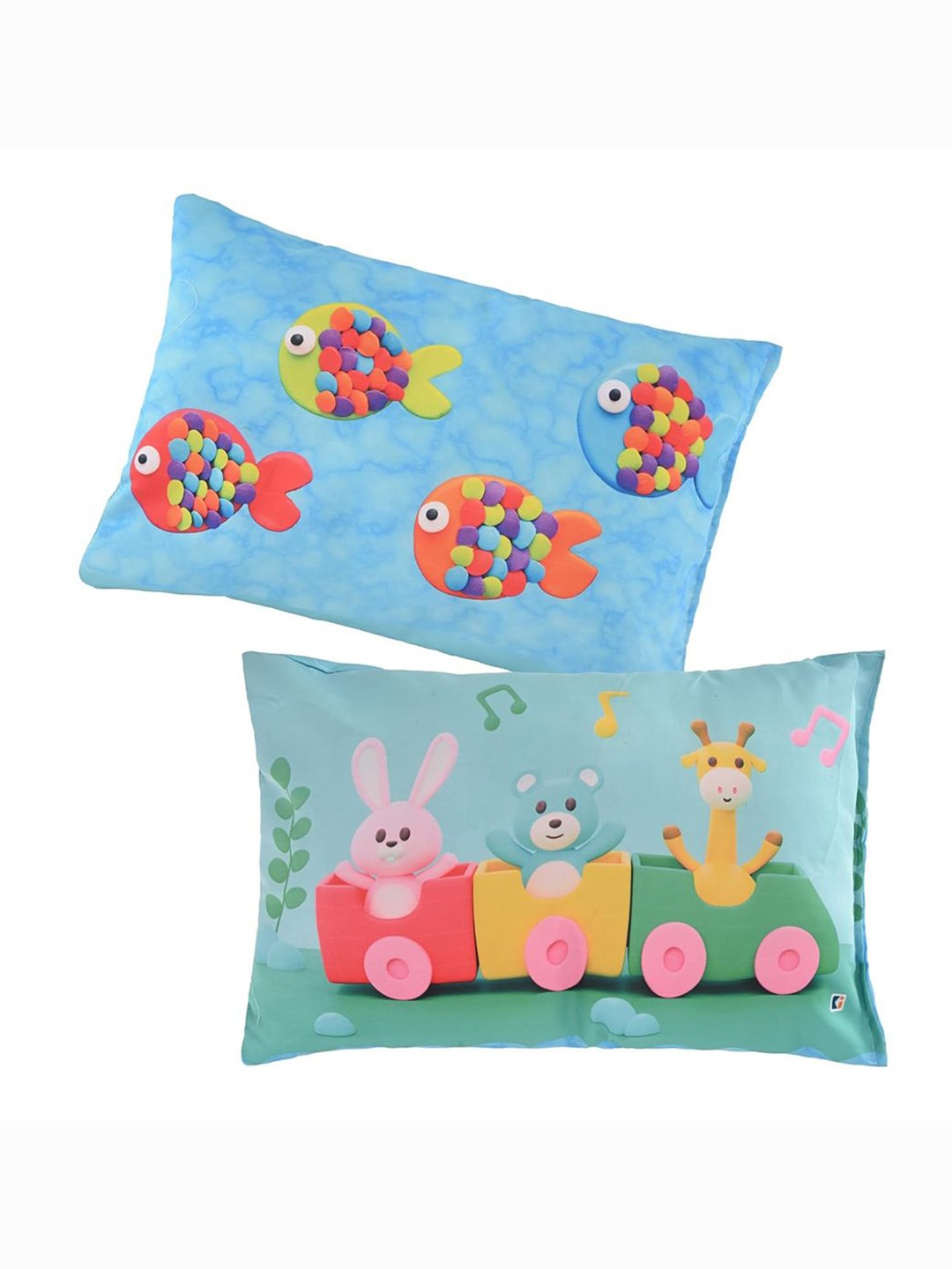 

Kuber Industries Green 2 Pieces Train Printed Microfibre Memory Foam Filled Baby Pillows