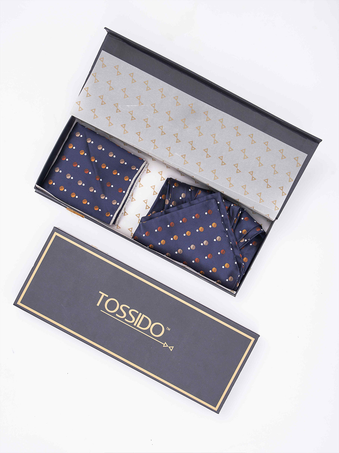 

Tossido Men Woven Design Ascot & Pocket Square Accessory Gift, Blue