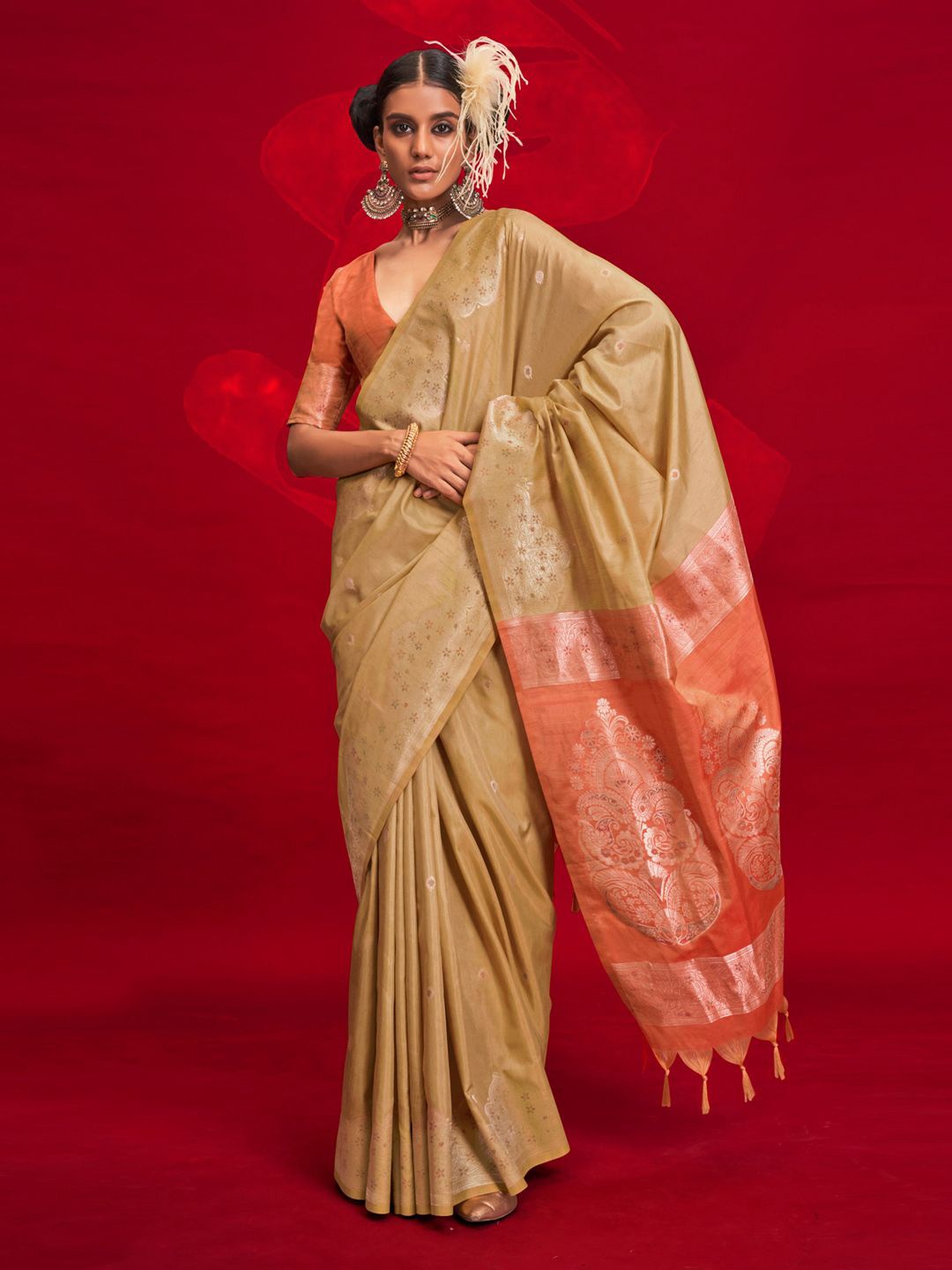 

Mitera Woven Design Zari Banarasi Saree, Beige