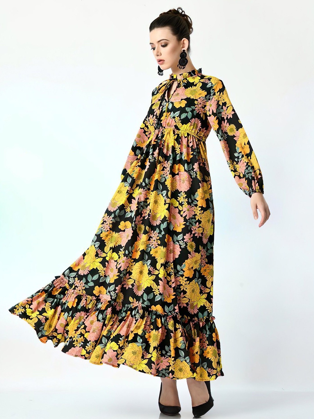 

Femvy Women Floral Print Fit & Flare Dress, Yellow