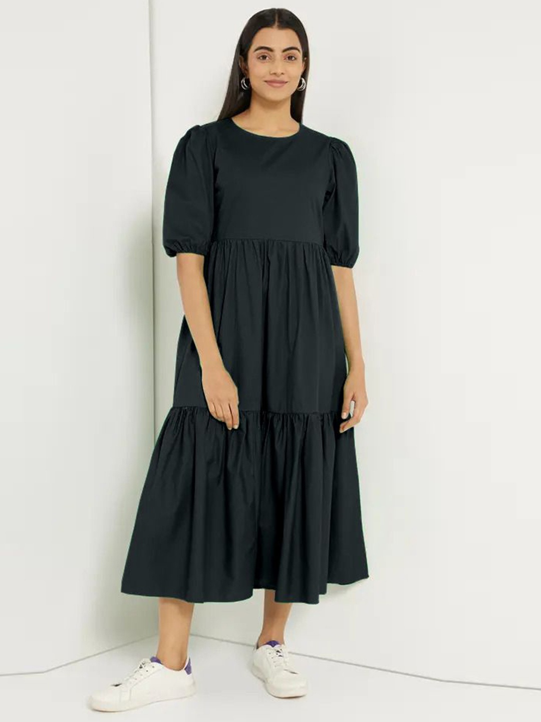 

Femvy Women Crepe Fit & Flare Maxi Dress, Black