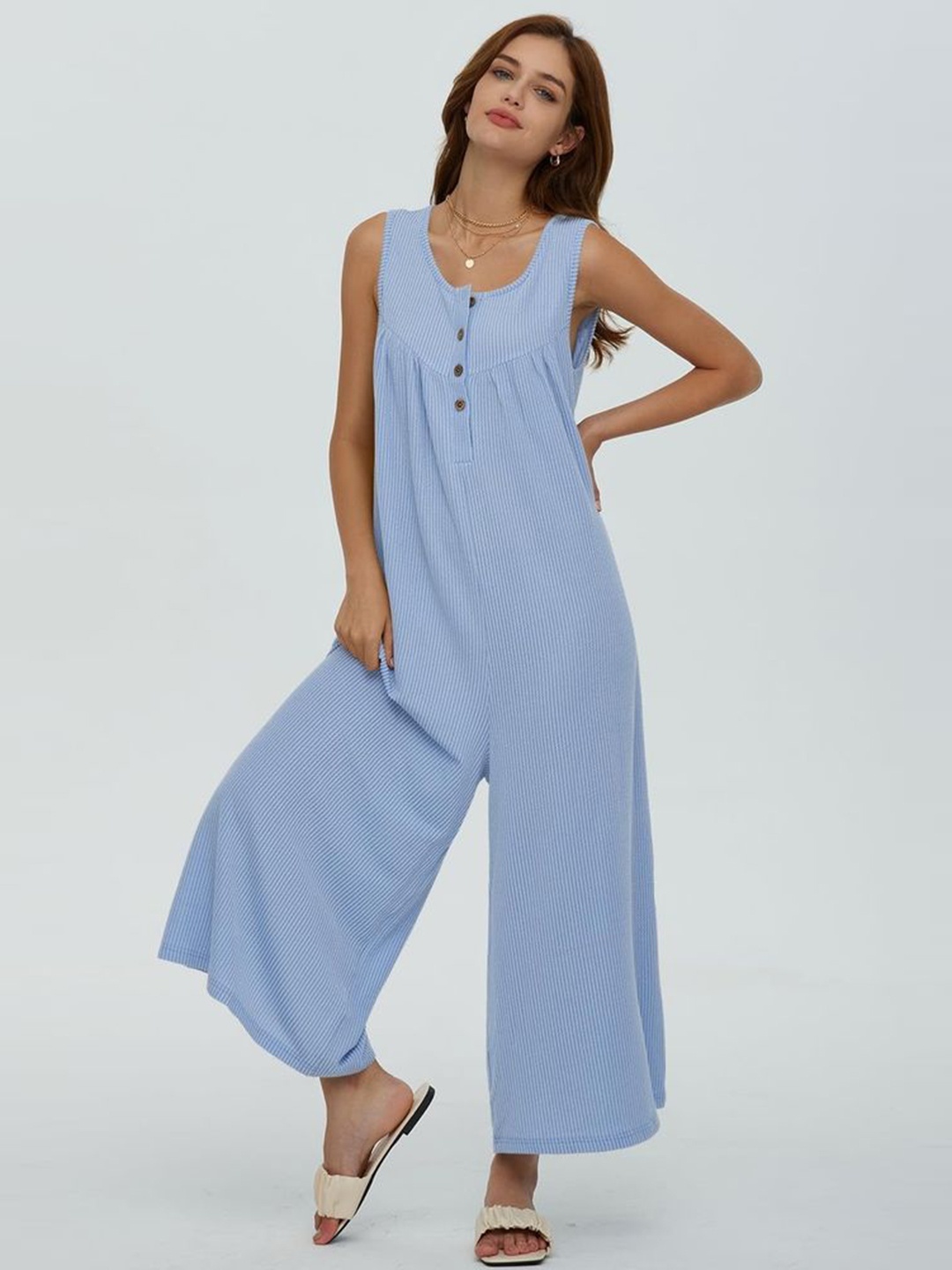 

LULU & SKY Women Striped Basic Jumpsuit, Blue