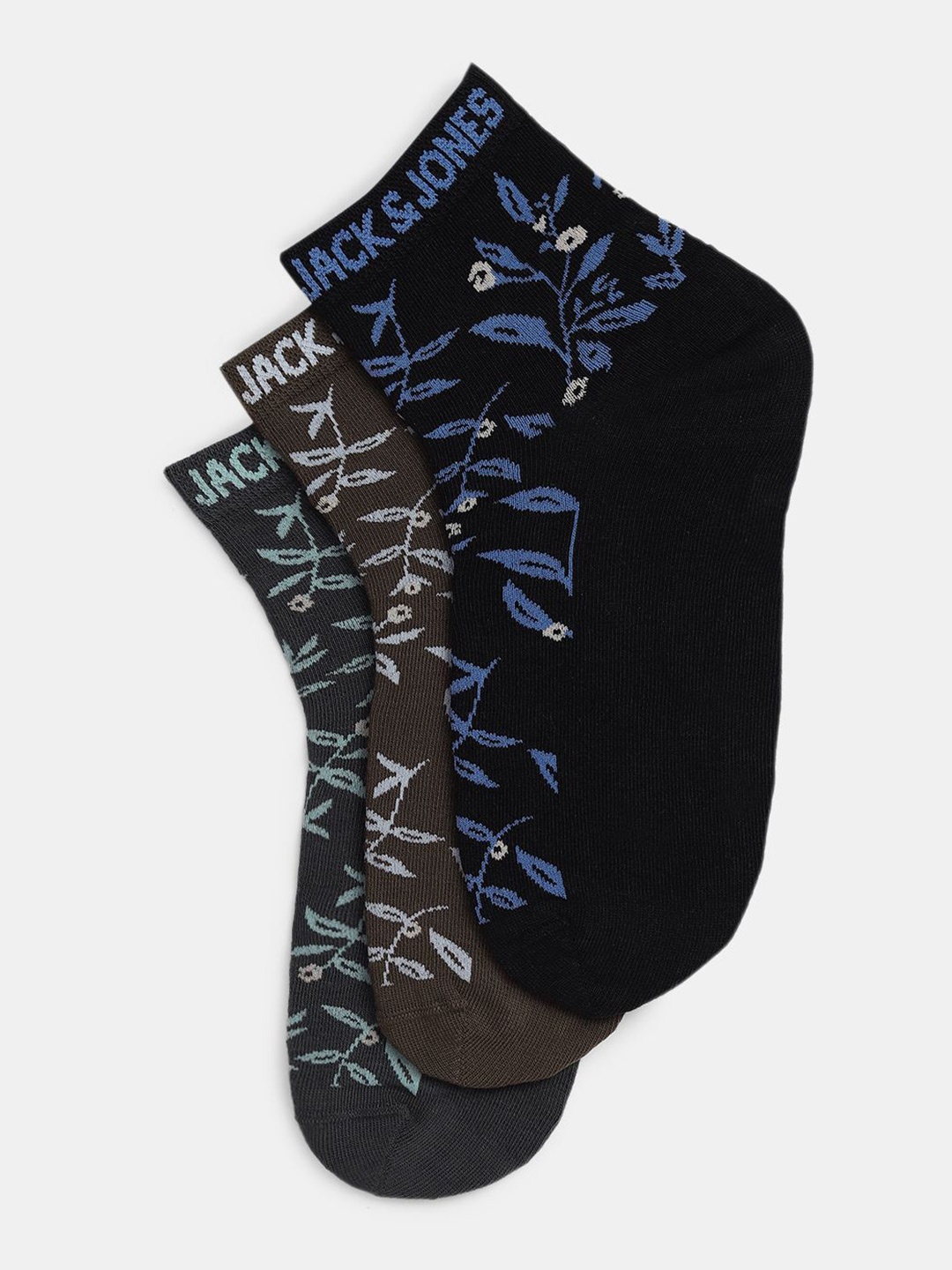 

Jack & Jones Men Pack Of 3 Cotton Patterned Ankle-Length Socks, Black