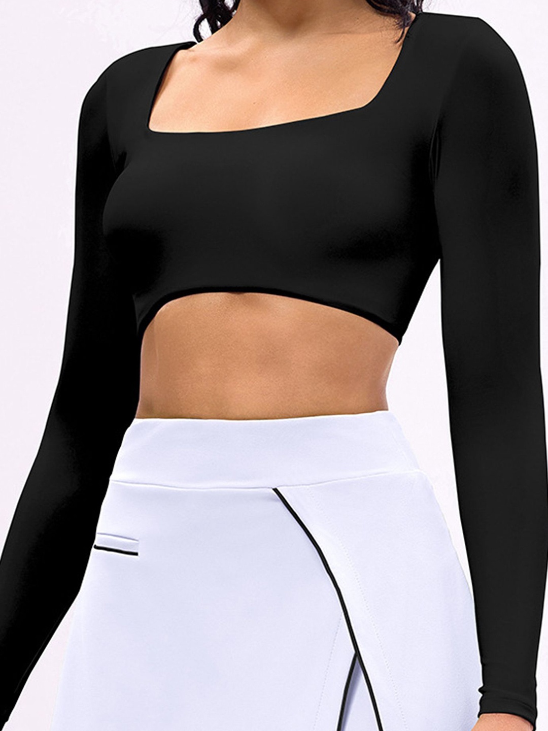 

LULU & SKY Women Square Neck Fitted Crop Top, Black