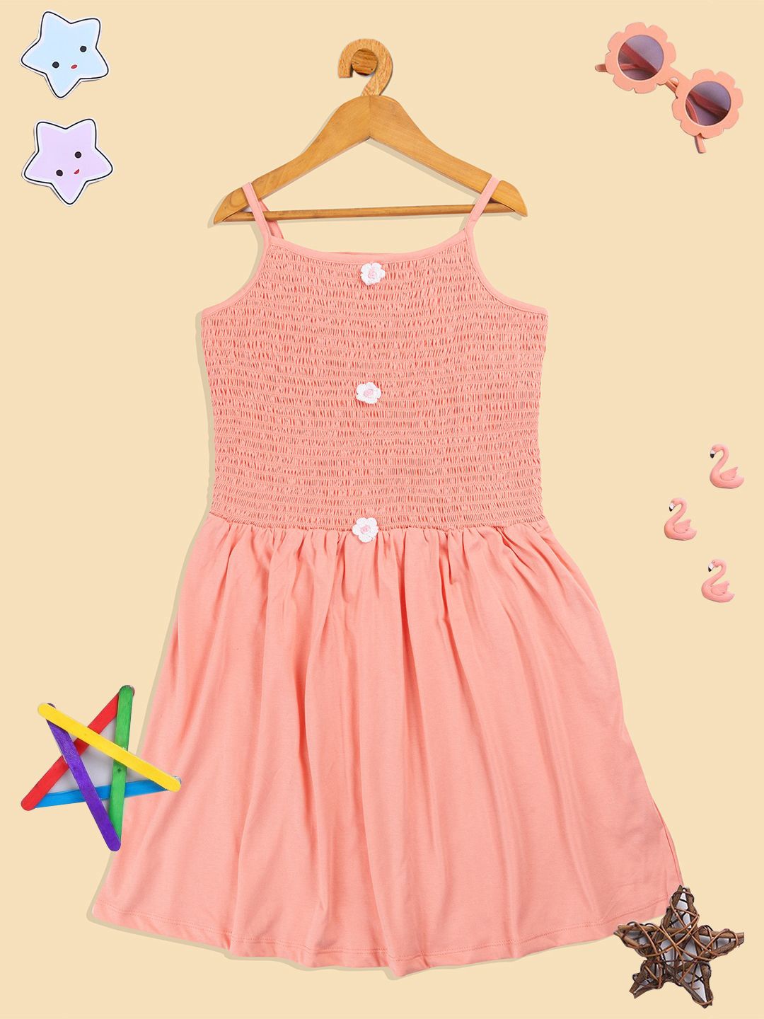 

PAMPOLINA Girls Smocked Longline A-Line Top, Peach