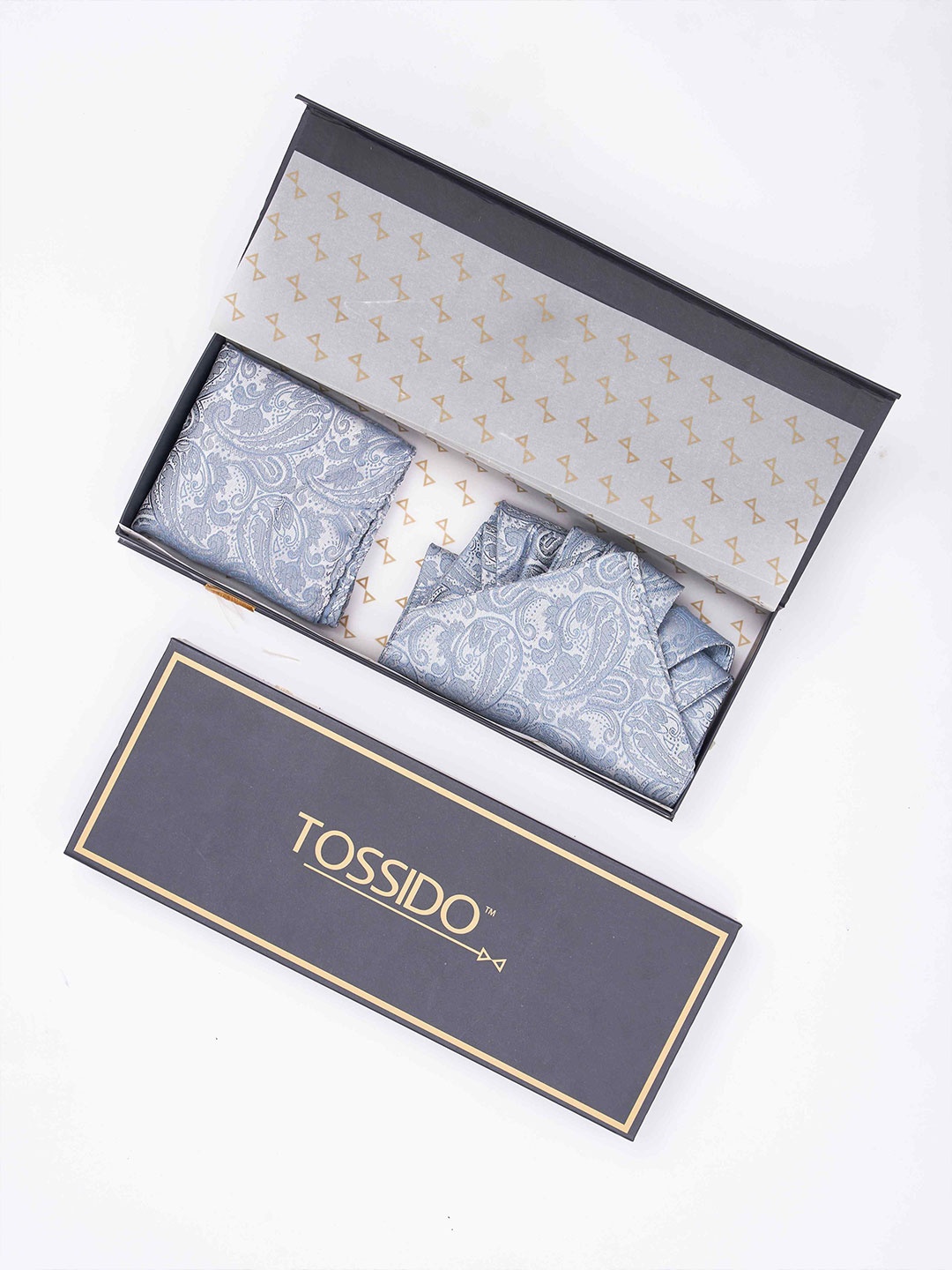 

Tossido Men Woven Design Ascot & Pocket Square Accessory Gift, Blue