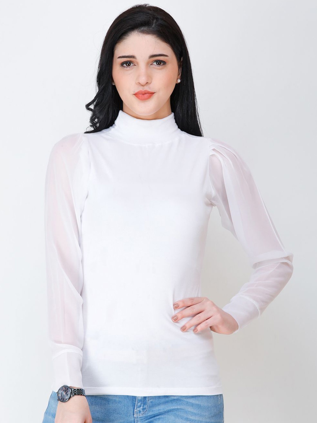 

BAESD Women High Neck Long Sleeves Fitted Top, White