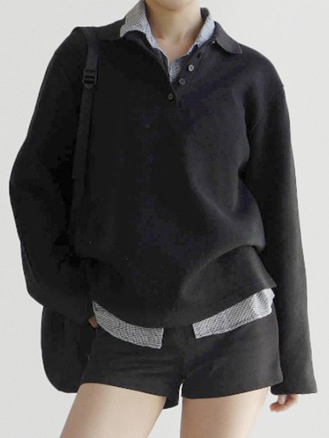 

LULU & SKY Women Shirt Collar Sweatshirt, Black