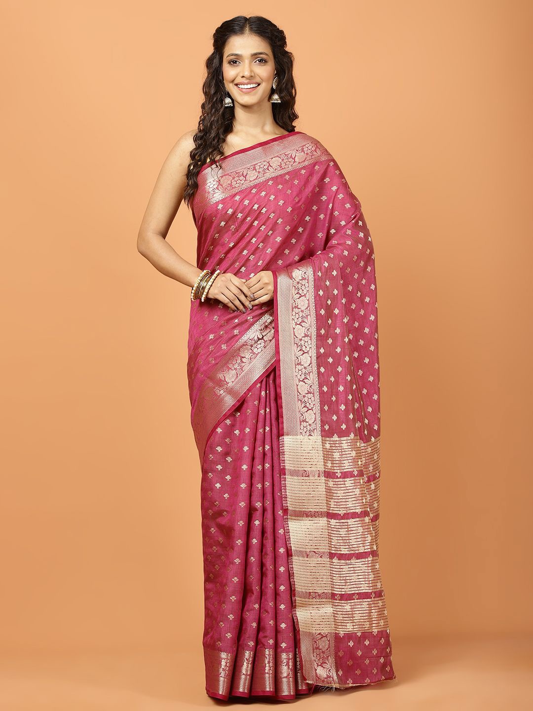 

Meena Bazaar Women Woven Design Zari Saree, Peach