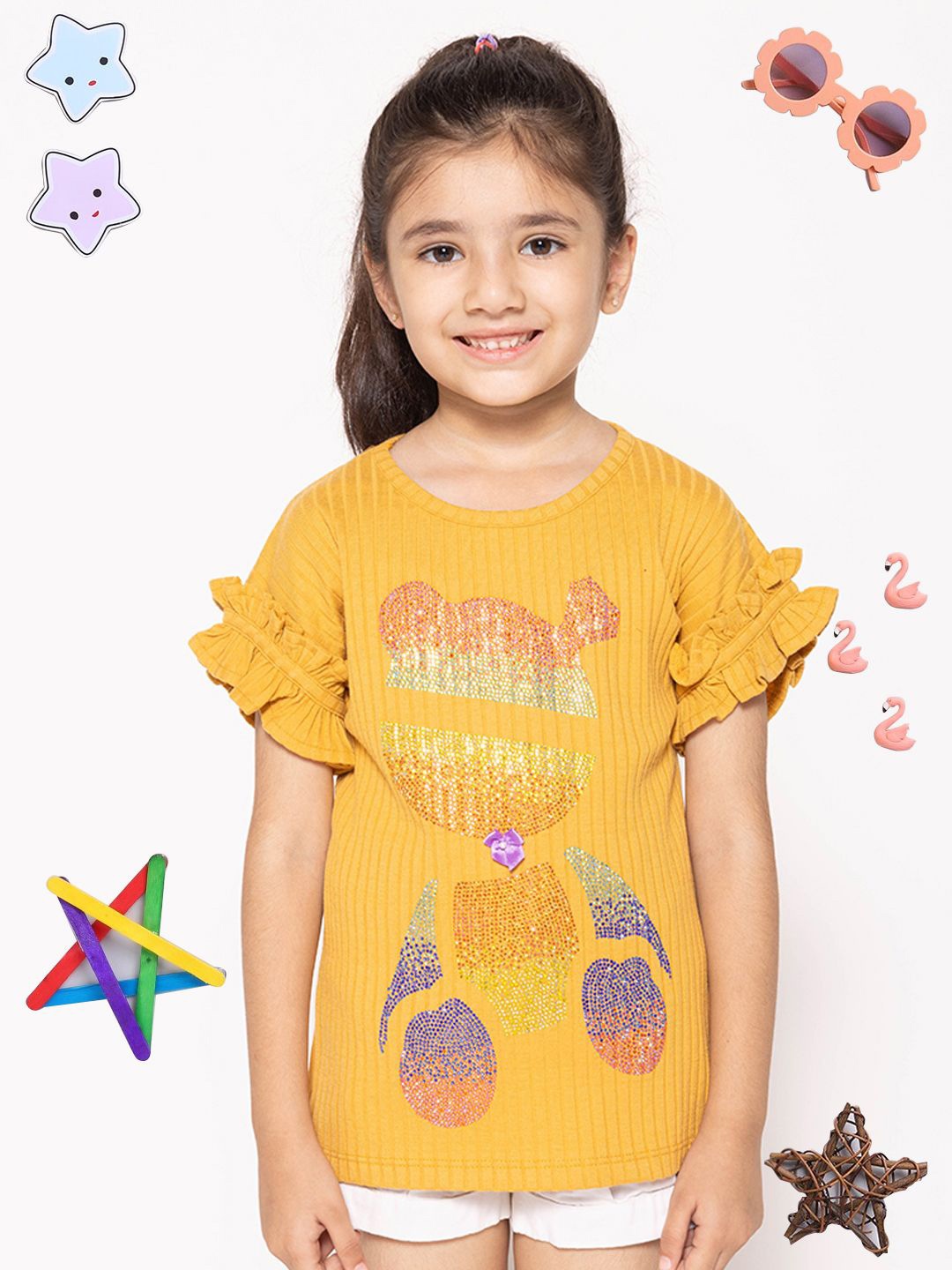 

PAMPOLINA Print Top, Mustard