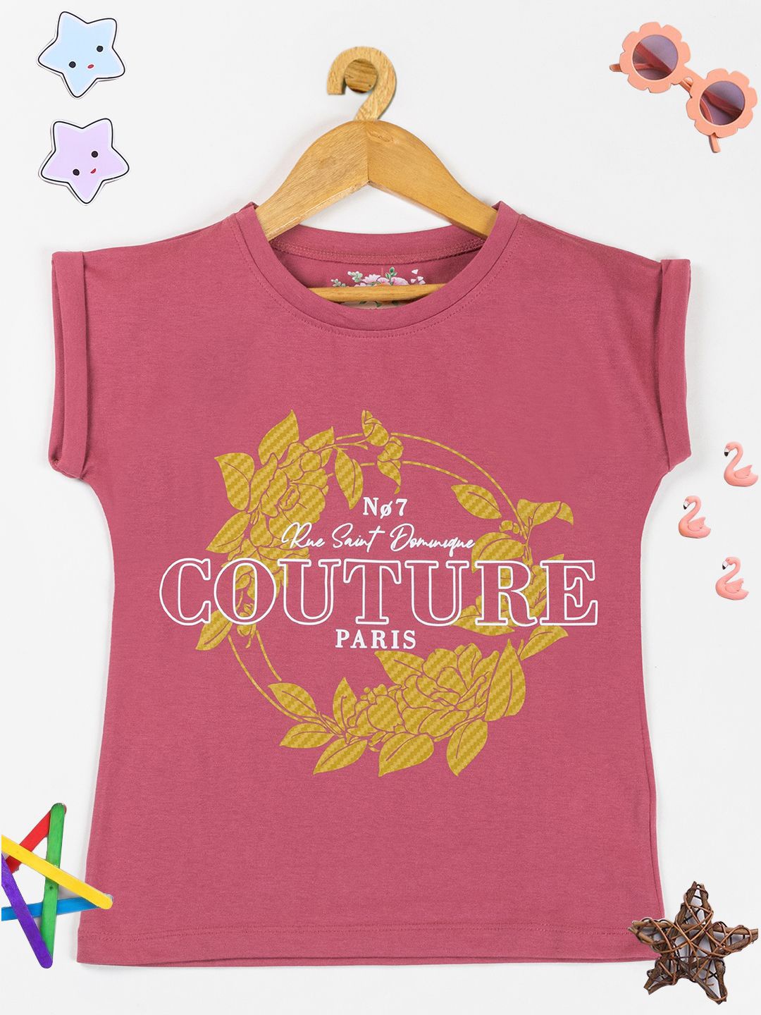

PAMPOLINA Girls Graphic Printed Top, Pink