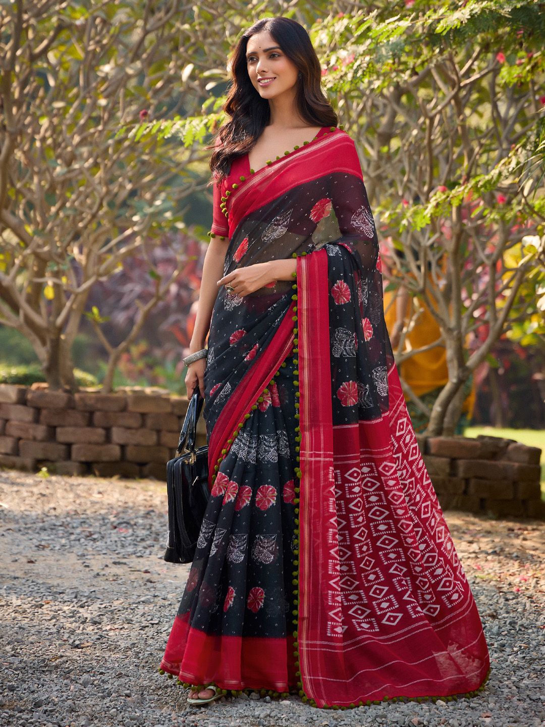 

Anouk Ethnic Motifs Printed Saree, Black