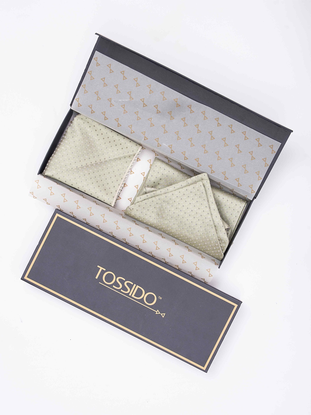 

Tossido Men Woven Design Ascot & Pocket Square Accessory Gift, Green