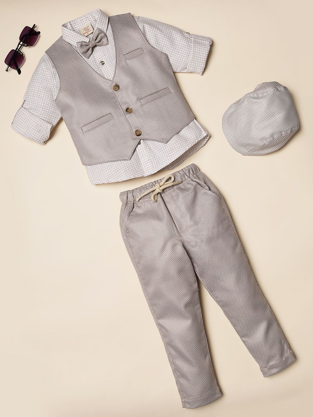 

Ridokidz Boys Printed Single-Breasted 3 Piece Suits, Beige