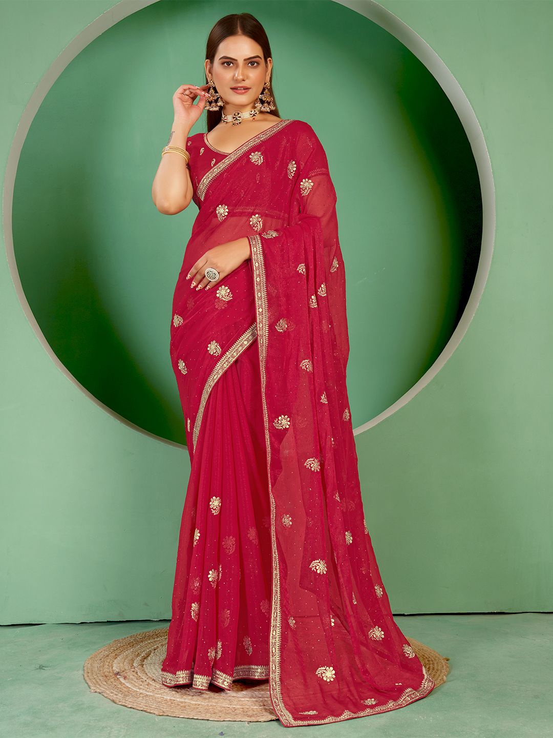 

Panzora Embroidered Embellished Beads and Stones Designer Saree, Pink