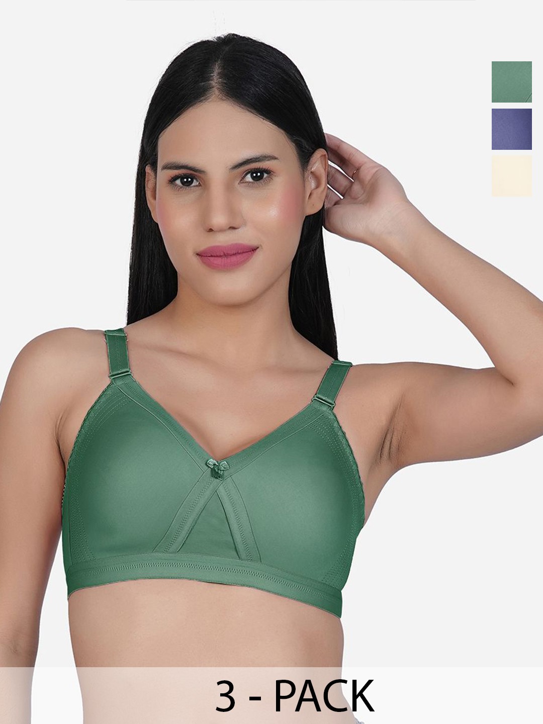 

SHYAM SONS FLAIR Pack Of 3 Cotton Cut and Sew Non Padded Full Coverage Bra, Beige
