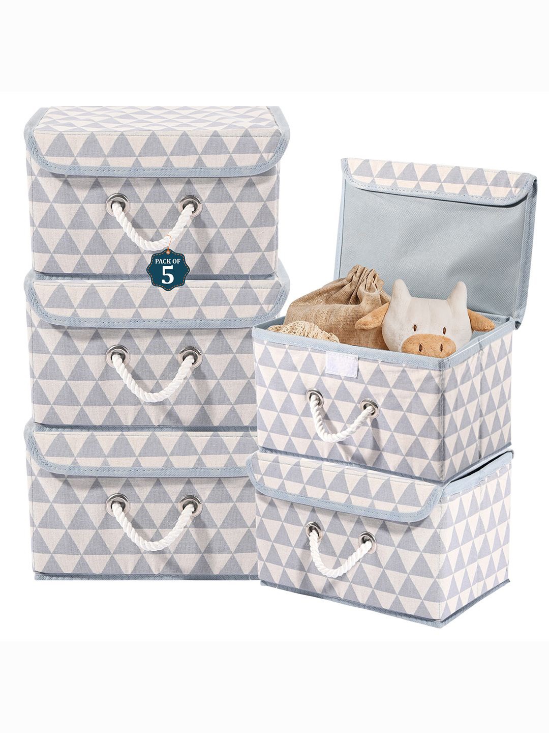 

Kuber Industries Grey Set of 5 Printed Cotton Reusable Drawer Organisers