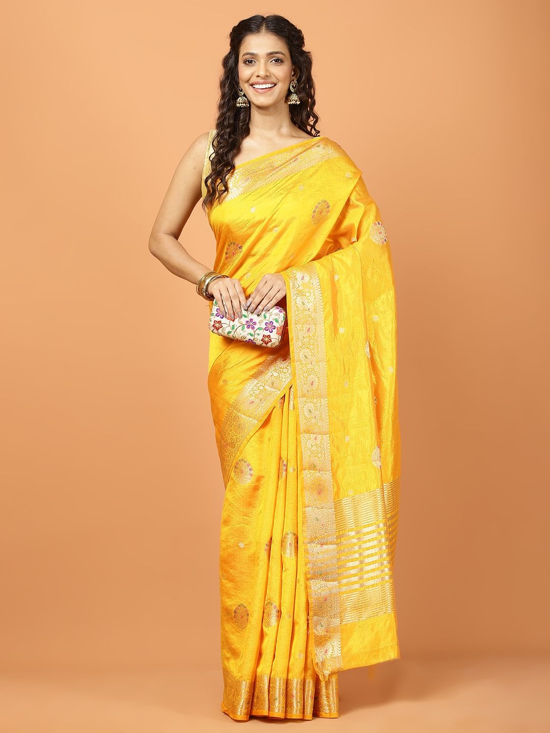 

Meena Bazaar Woven Design Zari Saree, Yellow